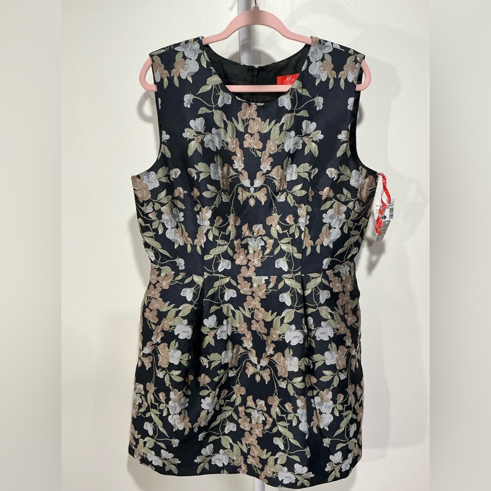 Monique Lhuillier Black Brocade Floral Mini Dress